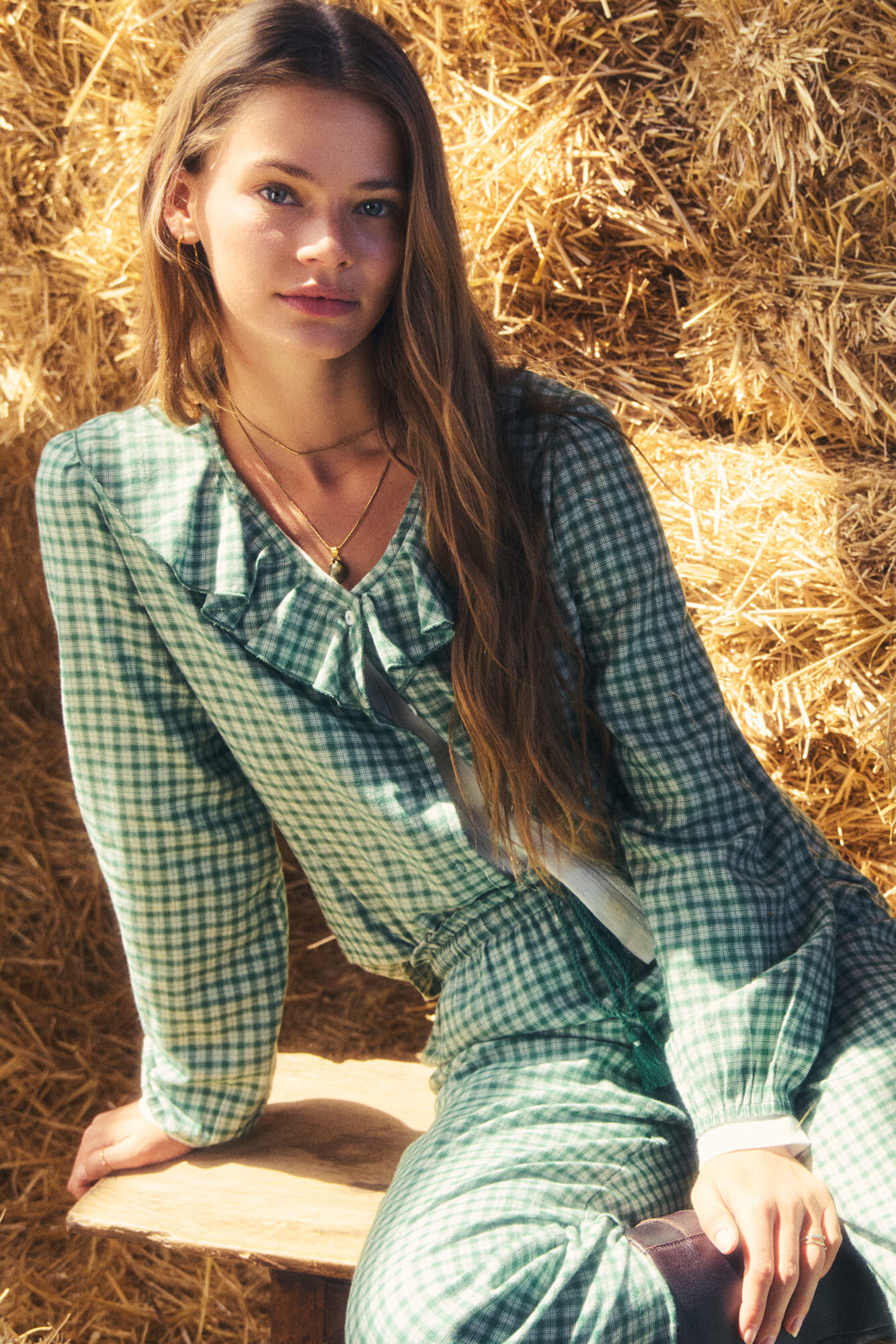 Women'secret Pijama comprido aos quadrados com folhos