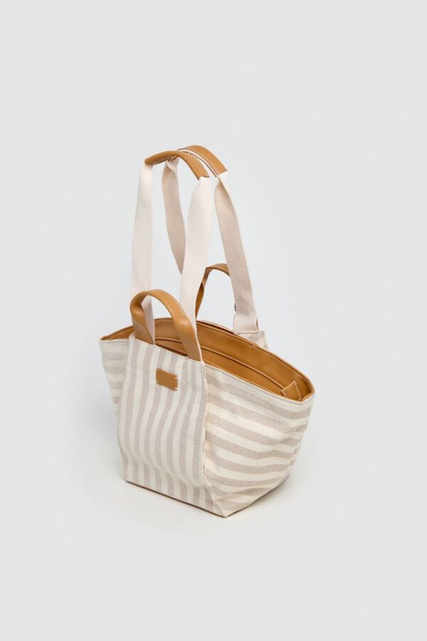 Pepe Jeans Mala de m&atilde;o em lona &agrave;s riscas bege