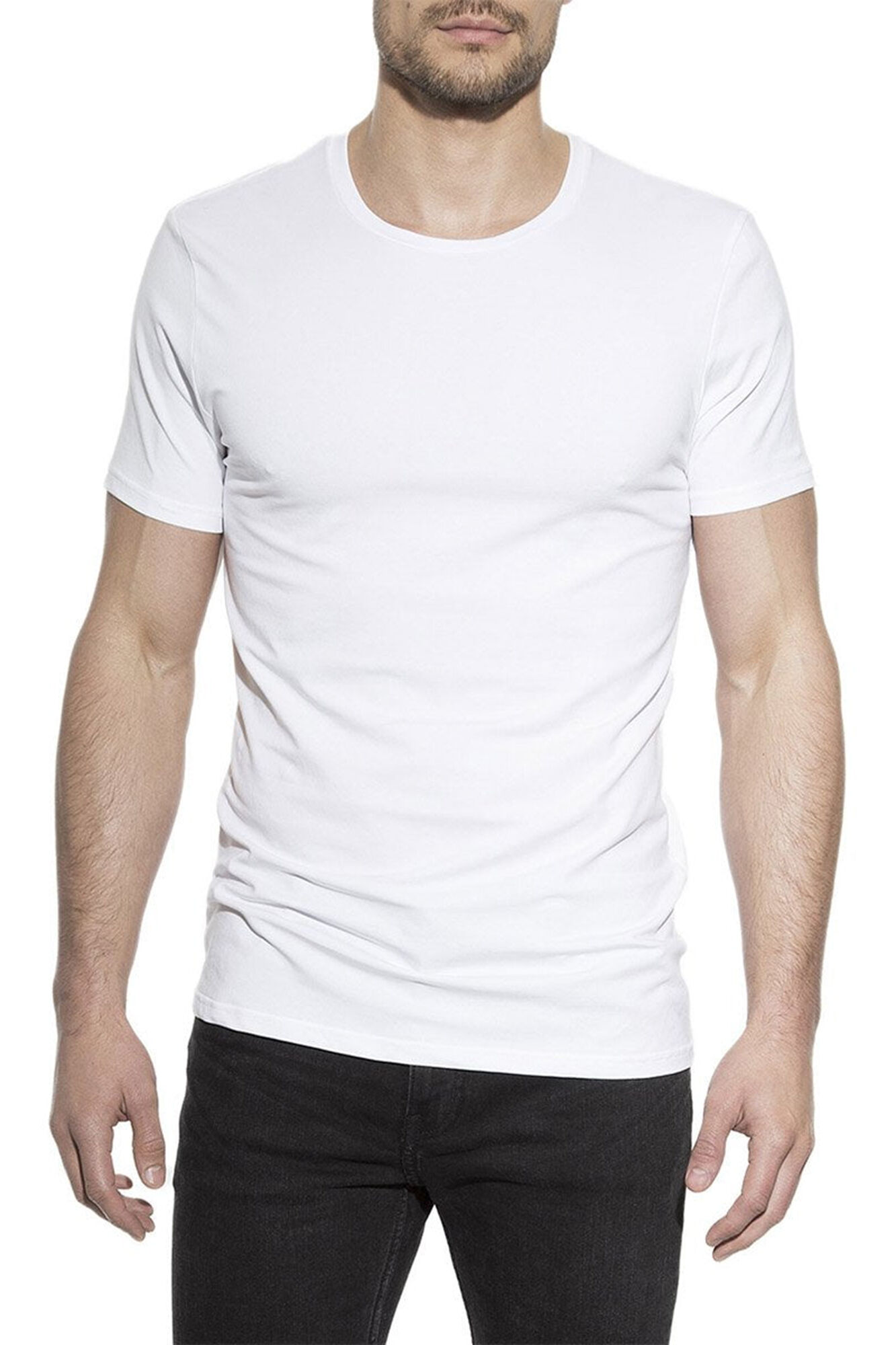 Bread & Boxers Pacote de 2 camisetas el&aacute;sticas brancas de algod&atilde;o org&acirc;nico com gola caixa