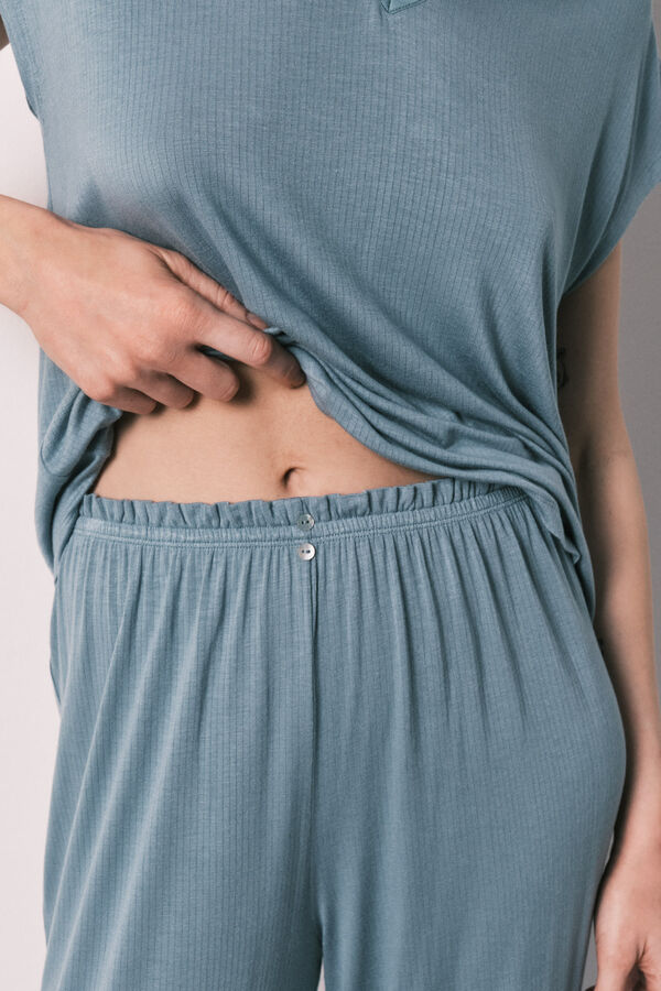 Women'secret Pijama Capri soft touch em viscose azul azul