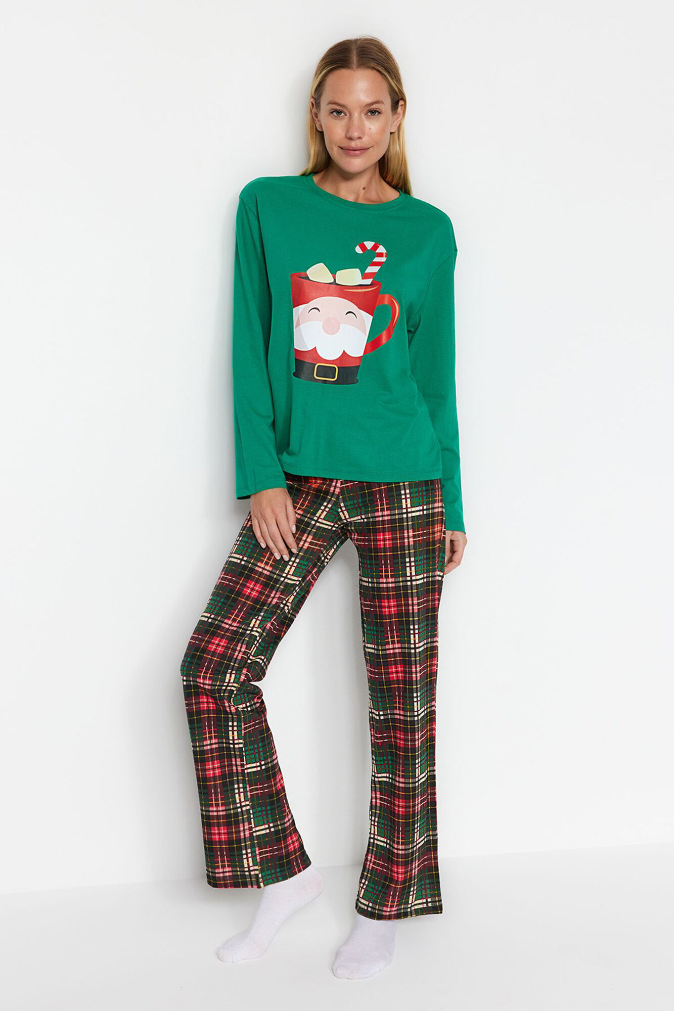 Trendyol Conjunto de pijama xadrez verde de Natal