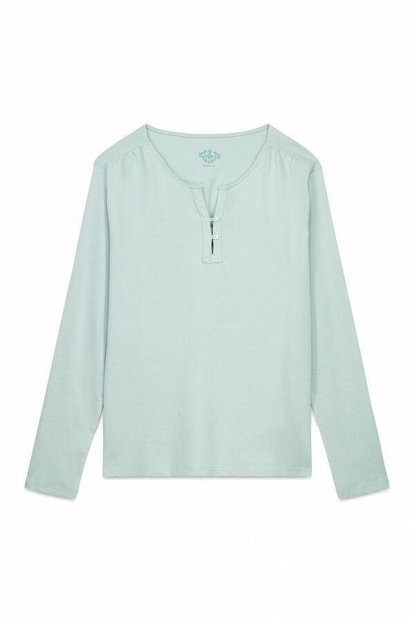 Women'secret Camiseta manga larga 100% algodón verde verde