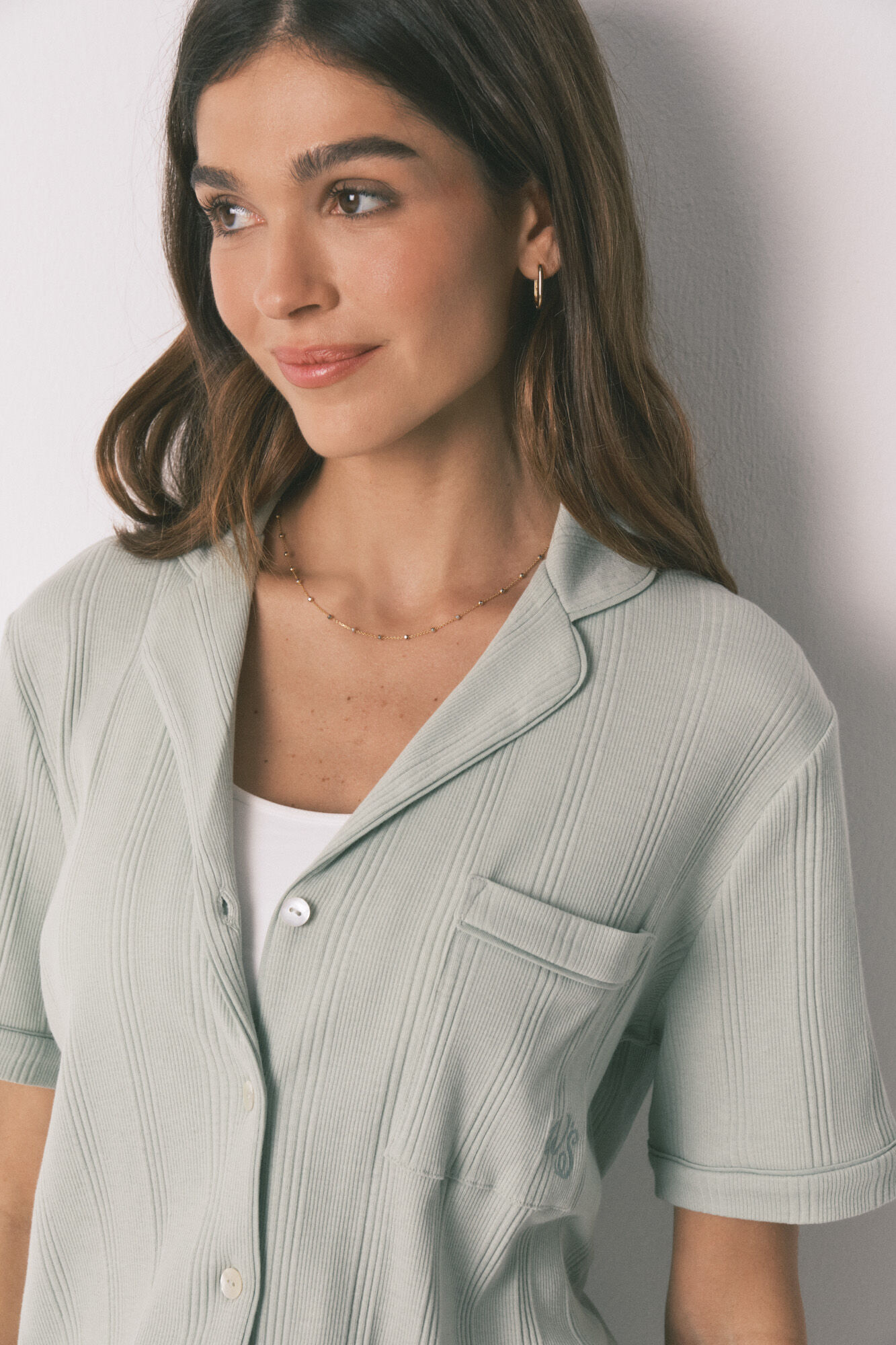 Women'secret Pijama camisero algod&oacute;n canal&eacute; verde