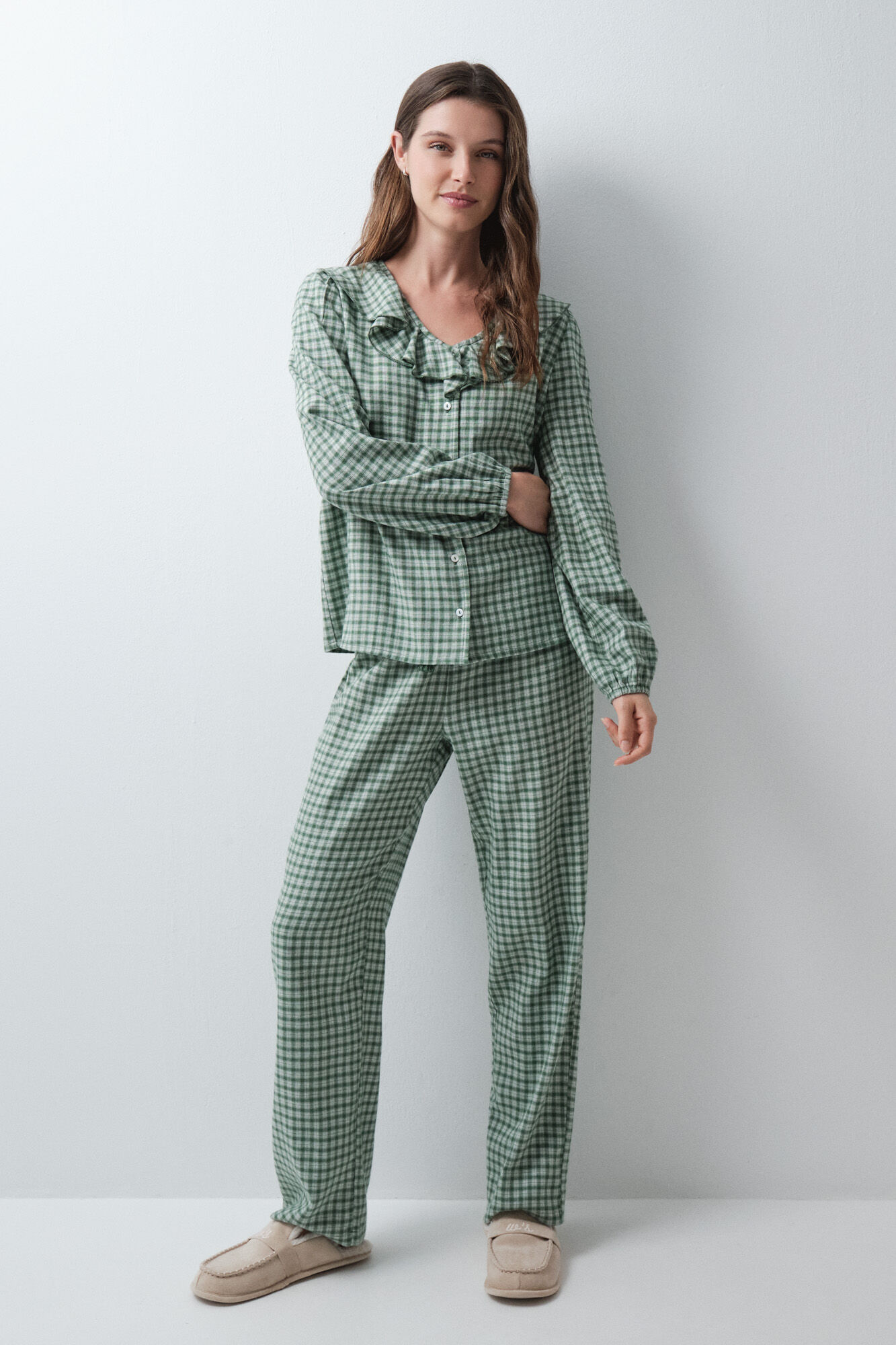 Women'secret Pijama comprido aos quadrados com folhos