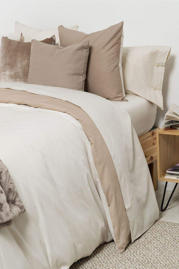 Textura Capa nórdica algodão percal reversível. Cama 135-140 cm. bege
