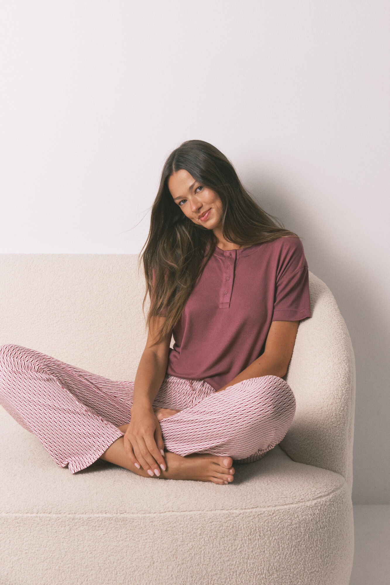 Women'secret Camiseta holgada manga corta granate