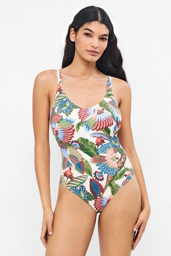 Gisela Fato de banho plus size estampado tribal branco