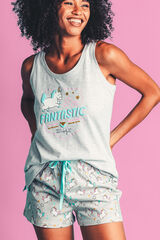 Mr. Wonderful Pijama feminino curto mangas sou fantástico Sr. Maravilhoso cinzento