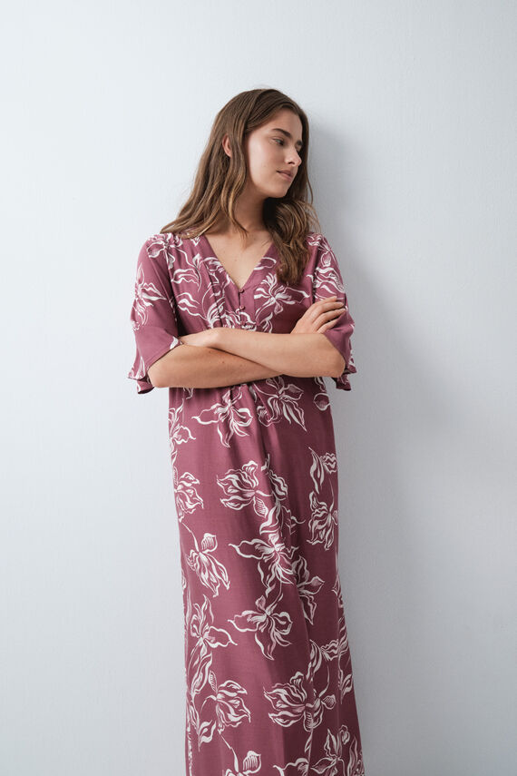 Camisón largo kaftán granate flores