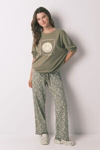 Women'secret Pijama comprido cáqui Smiley 100% algodão 