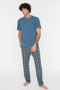 Trendyol Malha de pijama de malha xadrez azul marinho com corte regular 