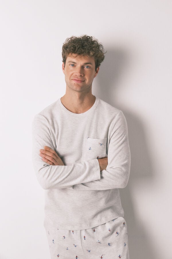 Women'secret Pijama comprido masculino 100% algodão cinza  cinzento