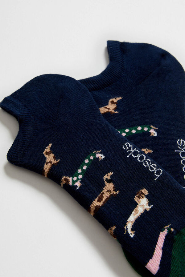Besocks Meia soquete estampada de c&atilde;o salsicha azul