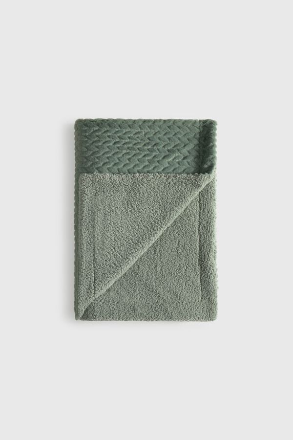 Textura Manta polar com folhas e reverso em borrego verde