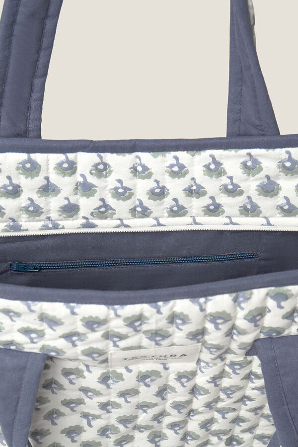 Textura Mala acolchoada de algodão azul
