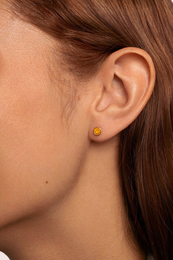 Singularu Pendiente Suelto Smiley Yellow Enamel Plata Baño Oro amarillo