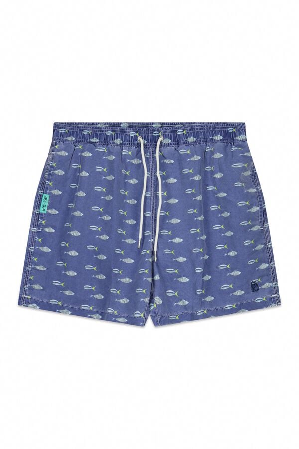 Kiff-Kiff Fato de banho bermuda azul com lavagem de peixes azul
