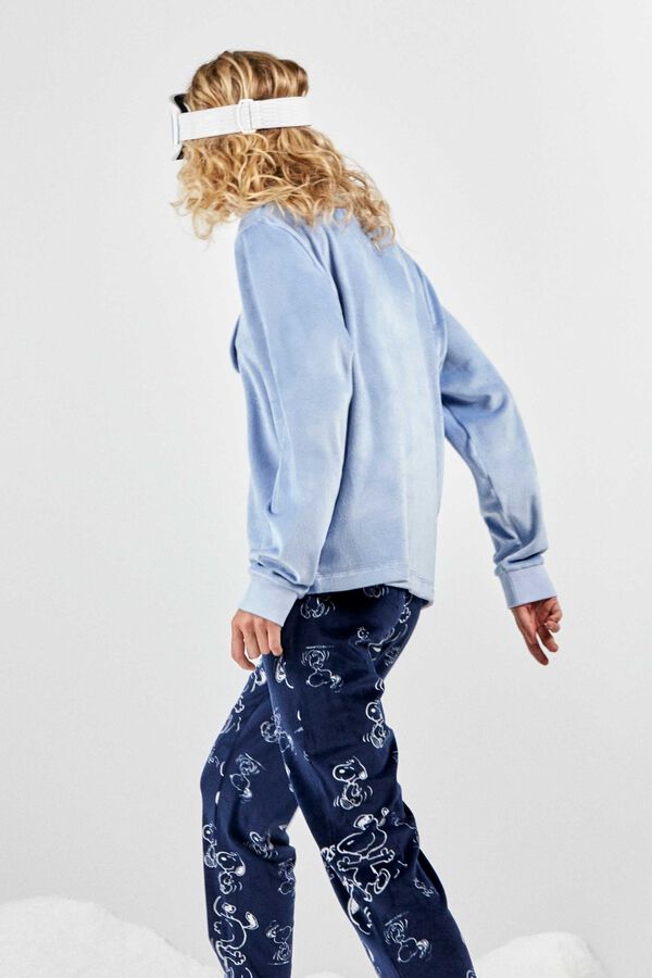 Gisela Pijama comprido de Snoopy com cal&ccedil;a estampada em contraste azul