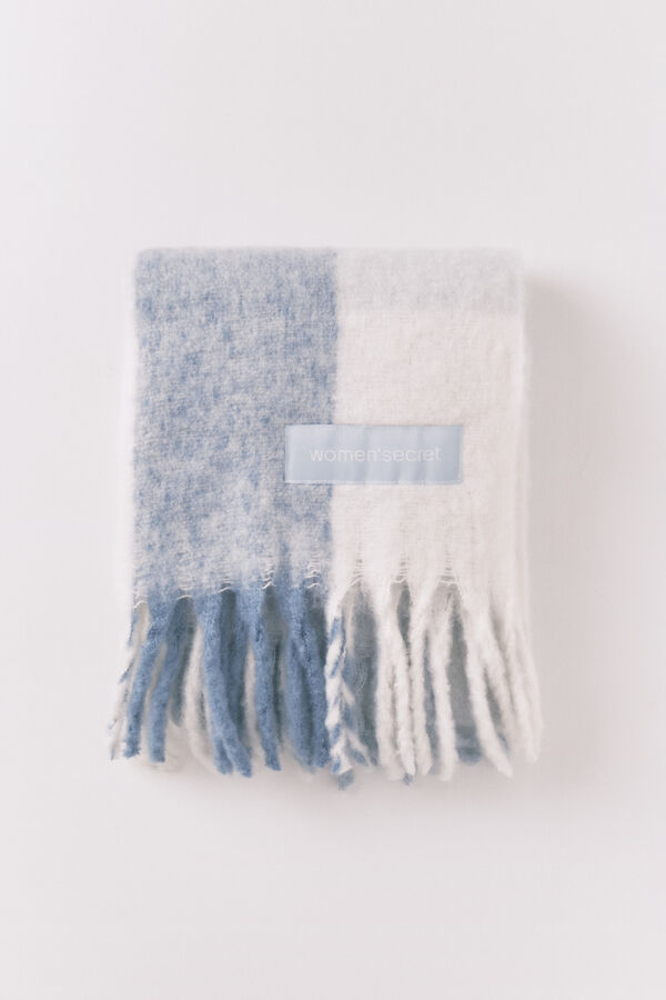 Women'secret Cachecol com efeito l&atilde; xadrez azul e branco  azul