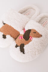 Women'secret Chinelos de quarto de pelo com desenho de c&atilde;es bege