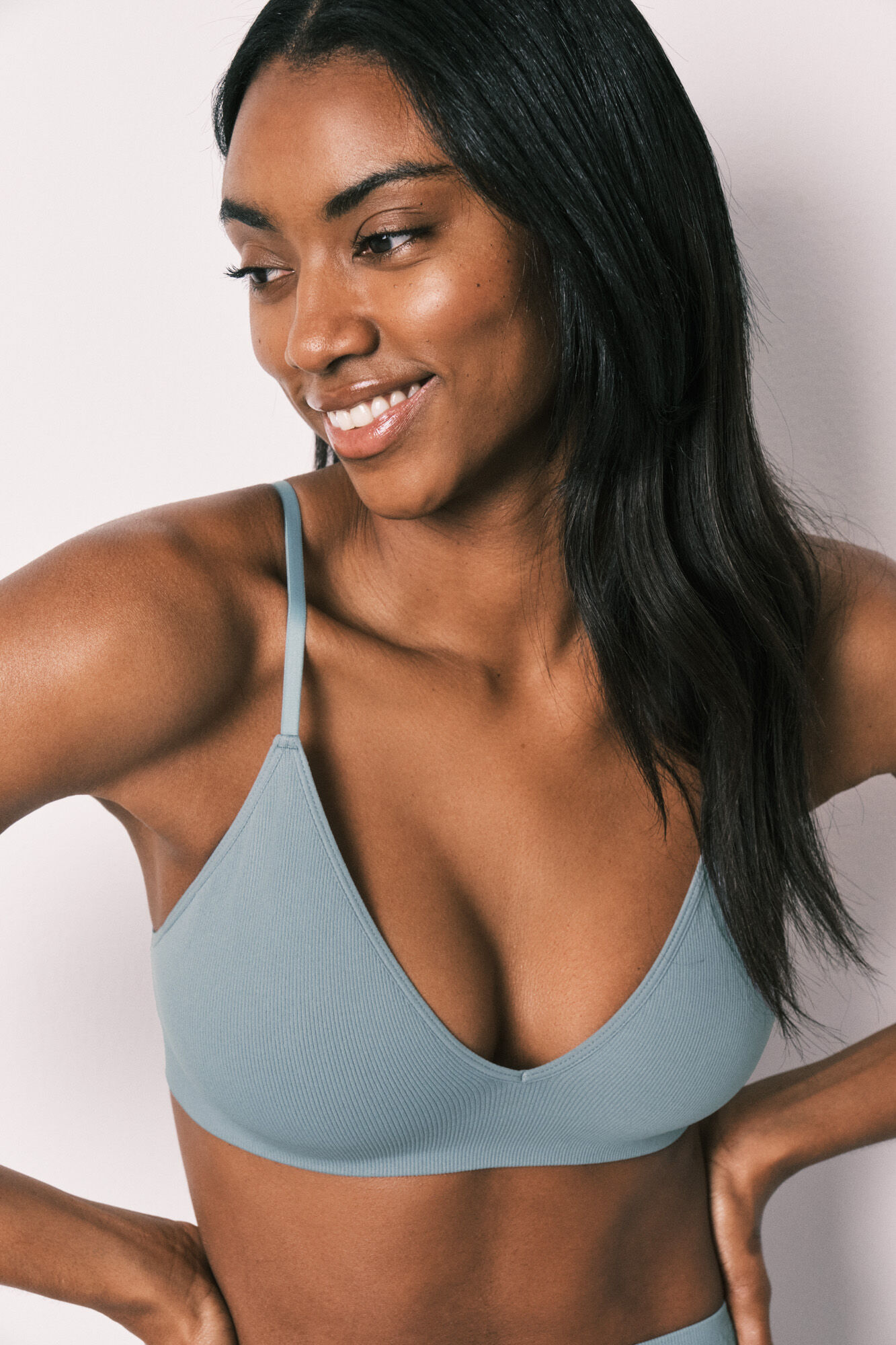 Women'secret Top triangular canelado sem costura azul