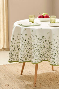 Womensecret Round stain-resistant tablecloth with leaves beige
