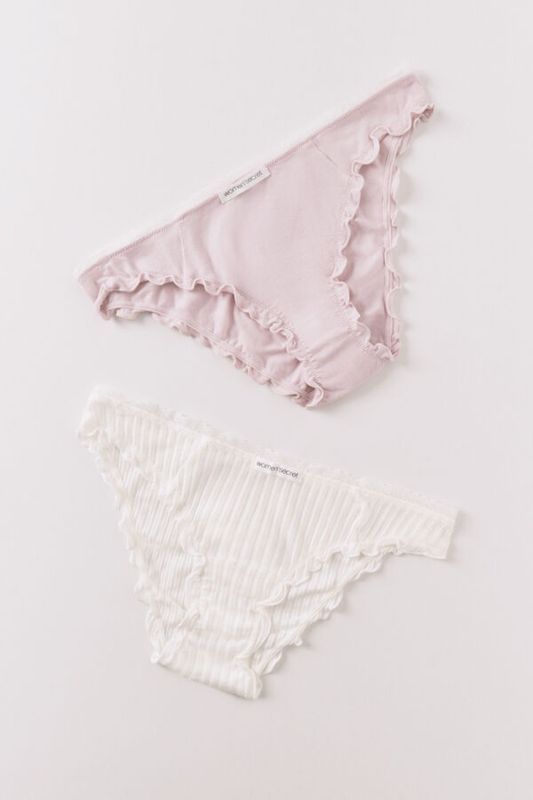 Women'secret Pack 2 cuecas cl&aacute;ssicas em algod&atilde;o rosa e estampado branco branco