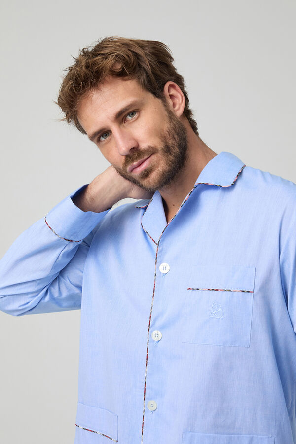 Kiff-Kiff Pijama Kiff Kiff 100% algodão azul com detalhe de debrum escocês azul