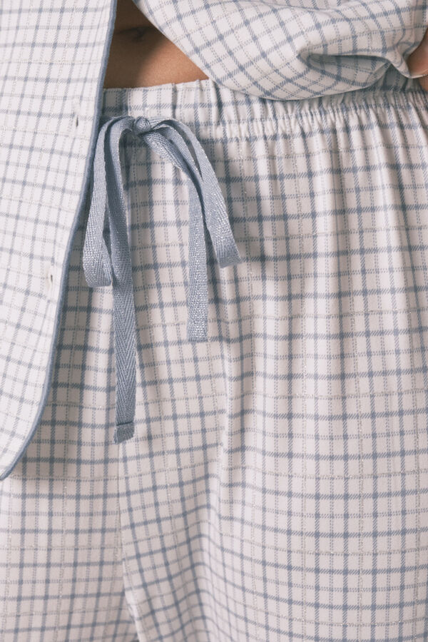 Women'secret Pijama camiseiro longo xadrez com efeito brilhante   azul