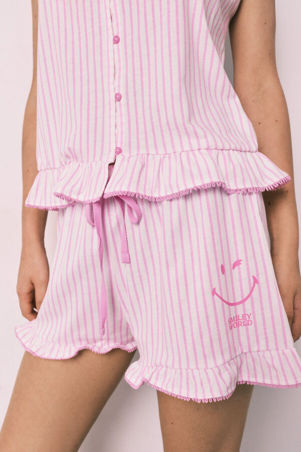 Women'secret Pijama corto tirantes algod&oacute;n SmileyWorld&reg; rayas volantes estampado