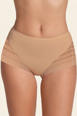 Leonisa Cueca cinta cl&aacute;ssica com controle moderado da barriga e faixas de tule bege