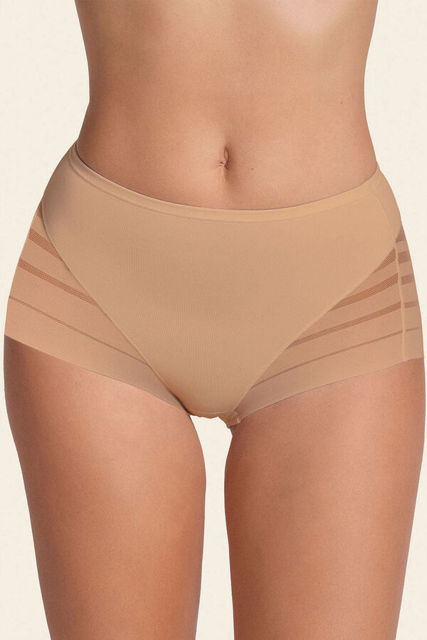 Leonisa Cueca cinta cl&aacute;ssica com controle moderado da barriga e faixas de tule bege