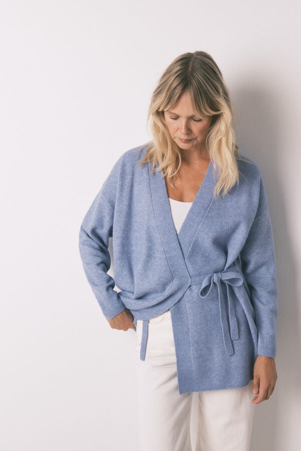 Women'secret Casaco de malha midi malha tricô azul azul