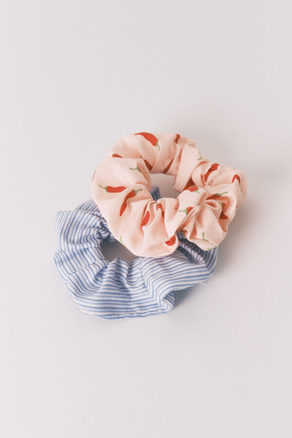 Women'secret Pack de 2 el&aacute;sticos de cabelo com estampado chili e riscas azuis azul
