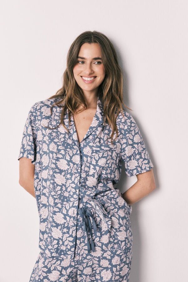 Women'secret Pijama camiseiro estampado de flores viscose azul
