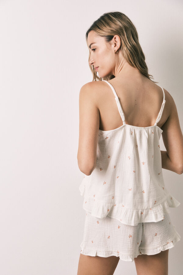 Women'secret Pijama curto de al&ccedil;as em algod&atilde;o com folhos bege