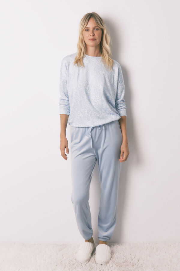 Women'secret Pijama comprido com flores azuis brilhantes azul