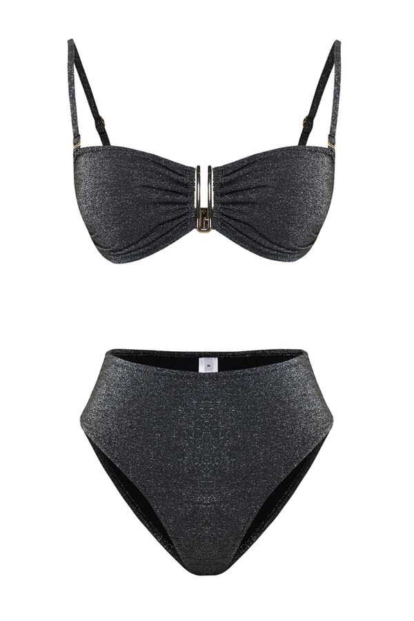 Trendyol Conjunto de biqu&iacute;ni bandeau de alto brilho preto