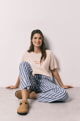 Women'secret Cal&ccedil;as compridas em viscose com estampado de riscas azul