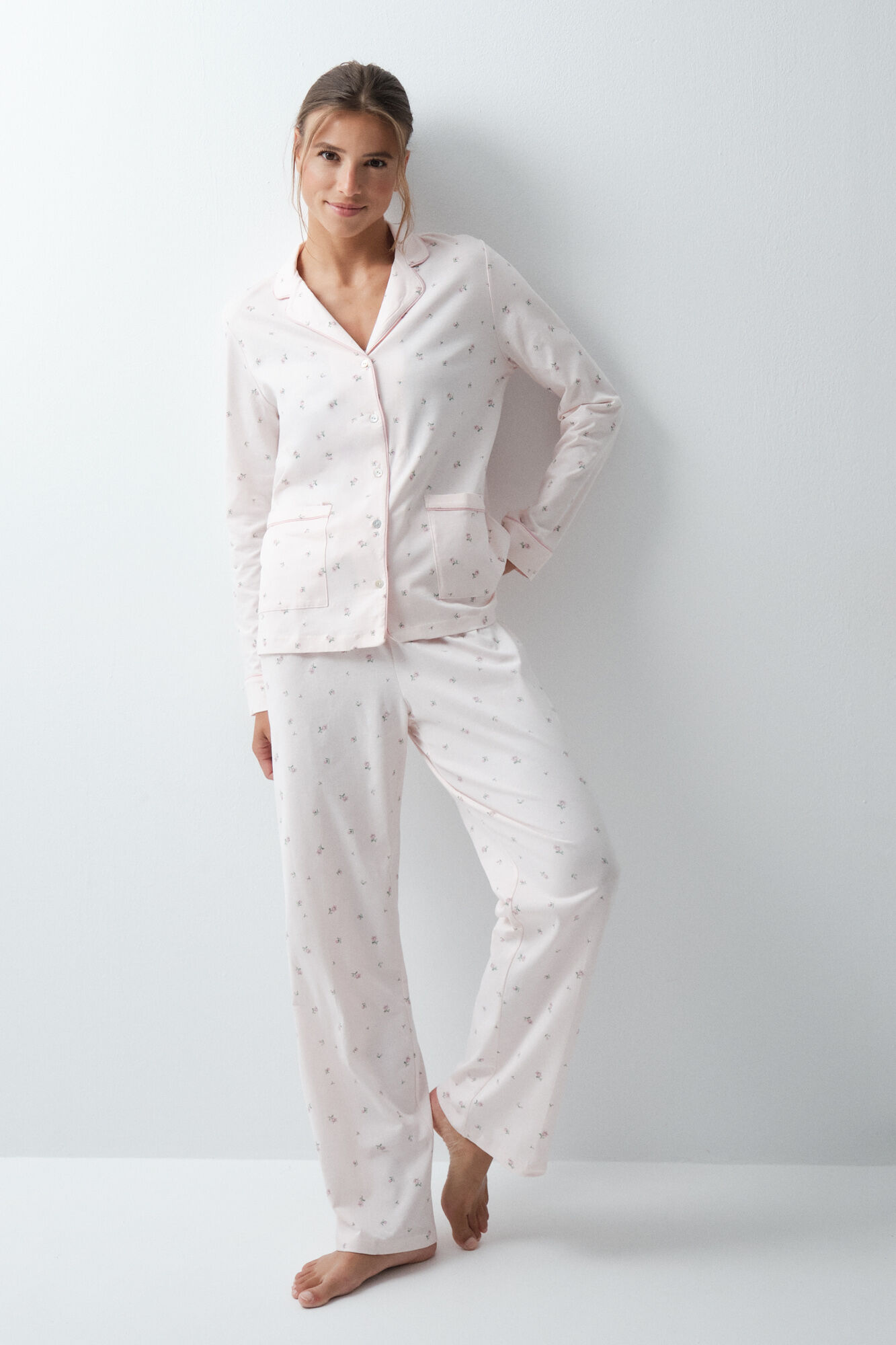 Women'secret Pijama comprido camiseiro em algod&atilde;o com estampado de flores