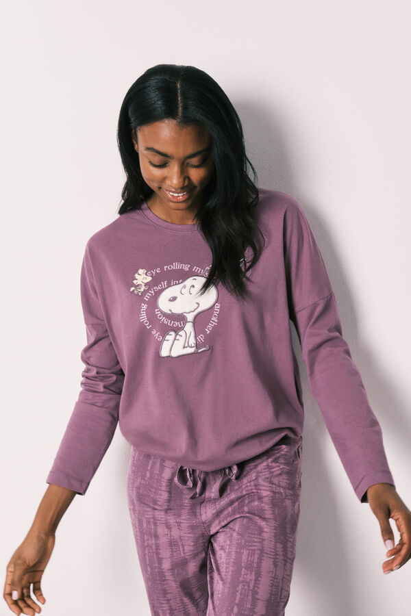 Women'secret Pijama comprido em algod&atilde;o Snoopy roxo rosa