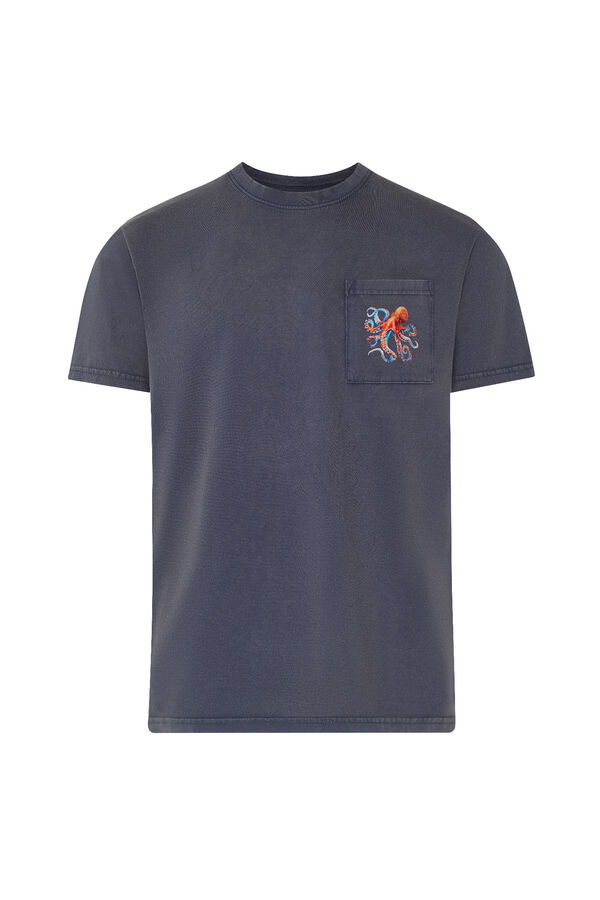 Kiff-Kiff T-shirt de homem azul polvo bicolor e palmeiras azul