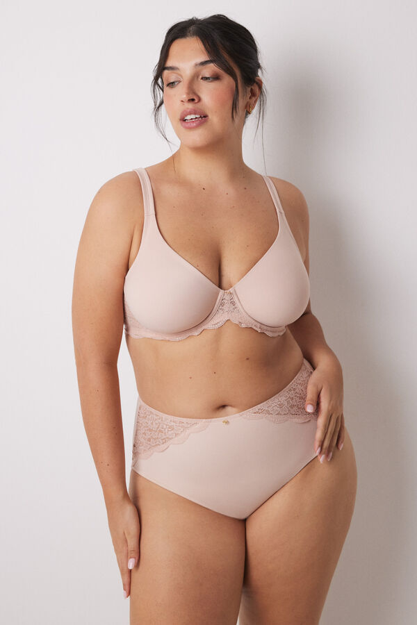 Women'secret Calcinha alta em microfibra e renda rosa rosa
