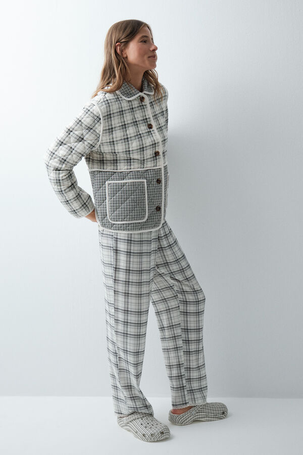 Women'secret Bata corta cuadros gris estampado