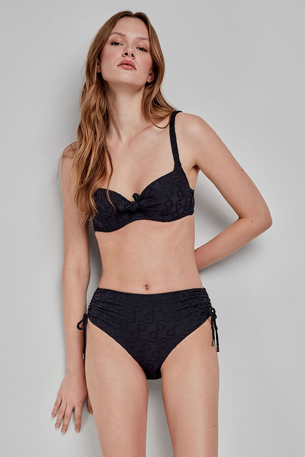 Gisela Top de biquíni bege com estampa geométrica preto