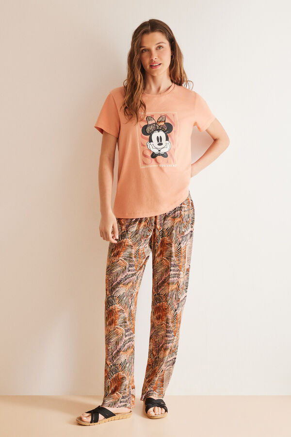 Womensecret Pijama largo 100% algodón ocre Minnie naranja
