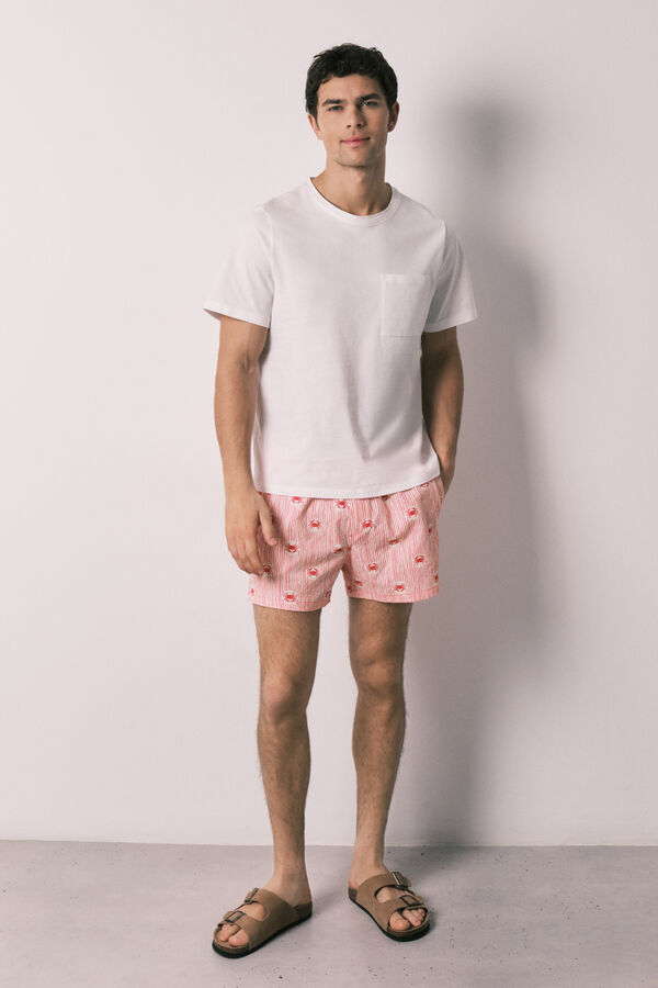 Women'secret Fato de banho de homem estampado riscas e caranguejos borgonha