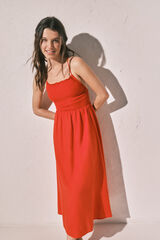 Women'secret Vestido comprido em linho laranja borgonha
