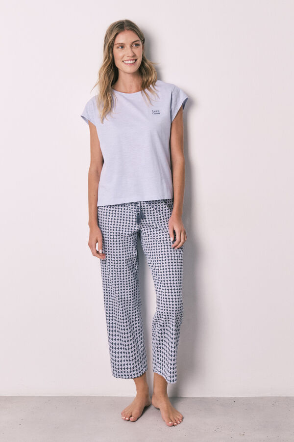 Women'secret Pijama largo lila manga corta algod&oacute;n estampado morado/lila