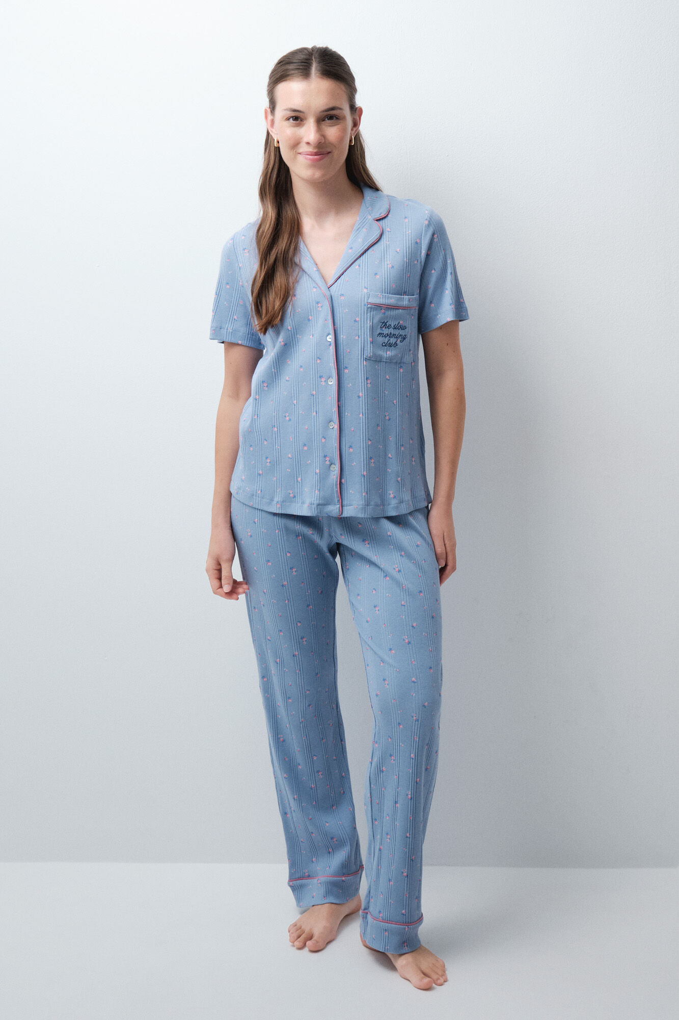 Women'secret Pijama largo camisero manga corta multiflores